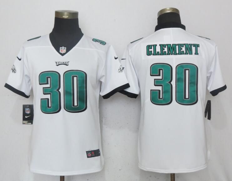 Women Philadelphia Eagles #30 Clement White Vapor Untouchable Playe Nike NFL Jerseys->women nfl jersey->Women Jersey